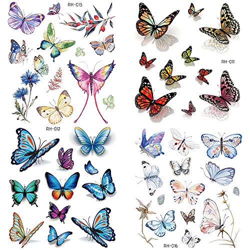 Lezed 3D Mariposas Tatuajes Temporales, Tatuajes Mariposas Impermeable Tatuajes Adhesivos de Mariposas para Niños Fiestas Infantiles cumpleaños de niños Regalo Mariposa 16 Hojas