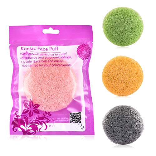Lezed Esponja de Limpieza Facial Konjac Esponja Konjac Exfoliante Suave Natural Esponja Konjac Cuidado de la Piel para Exfoliación, Piel Propensa a Grasa 4 Embalados Individualmente