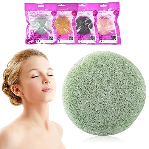 Lezed Esponja de Limpieza Facial Konjac Esponja Konjac Exfoliante Suave Natural Esponja Konjac Cuidado de la Piel para Exfoliación, Piel Propensa a Grasa 4 Embalados Individualmente