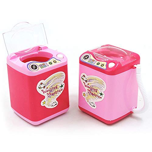 Lezed Mini Juguete Maquillaje Limpiador de Pinceles Mini Juguete Máquina Lavar Juguete Cepillo Mini Cepillo Eléctrico Limpiador de Brochas Cepillo de Limpieza Profunda Esponja en Polvo Puff Rosa