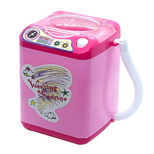 Lezed Mini Juguete Maquillaje Limpiador de Pinceles Mini Juguete Máquina Lavar Juguete Cepillo Mini Cepillo Eléctrico Limpiador de Brochas Cepillo de Limpieza Profunda Esponja en Polvo Puff Rosa