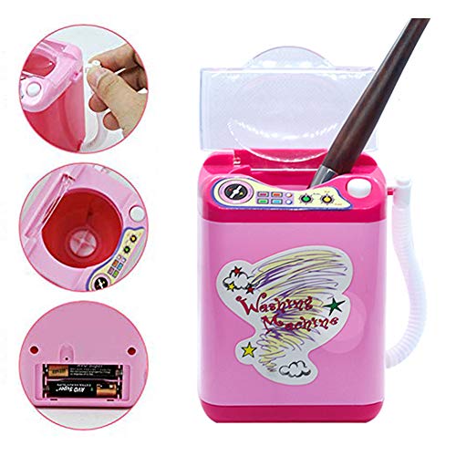 Lezed Mini Juguete Maquillaje Limpiador de Pinceles Mini Juguete Máquina Lavar Juguete Cepillo Mini Cepillo Eléctrico Limpiador de Brochas Cepillo de Limpieza Profunda Esponja en Polvo Puff Rosa