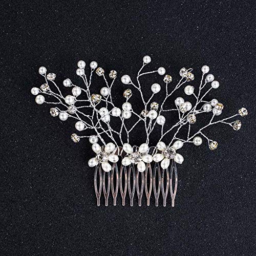 LFDHG Lujosos Accesorios Nupciales para el Cabello Hechos a Mano con Forma de Perla Boda Cabello Joyas Fiesta Pom Nupcial Peine Tiara 20 Estilos Estilo M