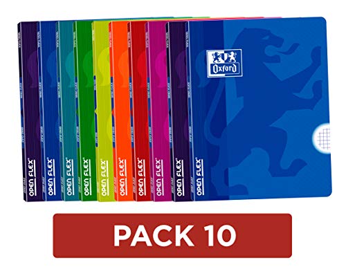 Libretas Oxford Tapa plástico. Pack de 10 unidades.  A4. 48 hojas. Cuadrícula 4x4