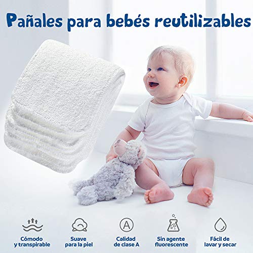 Lictin 10PCS Pañales Lavables para Bebés-Pañales Lavables para Bebés con Microfibra de Doble Capa, Alta Absorción，Lavable, Reutilizable, Seguro, Higiénico y Ecológico（35 * 13 cm）