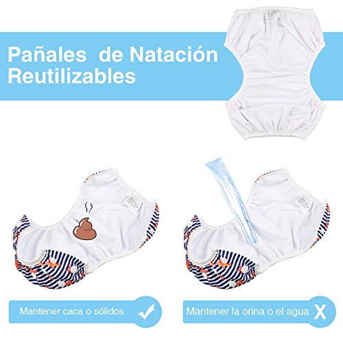 Lictin 2 Pcs Pañales Reutilizables de Natación, Pañales de Natación Ajustables Para Bebés de 0 a 3 Años, ninas (Azul)