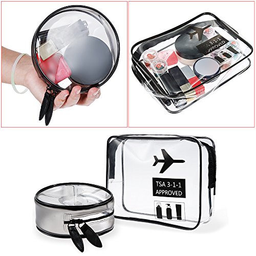 Lictin 2Pcs Neceser Transparente Bolsa de Cosméticos Impermeable Bolsa de Aseo Claro PVC Bolsa de artículos de tocador clara Aprobado por la TSA Viaje en bolsa compatible con la aerolínea del aeropuer