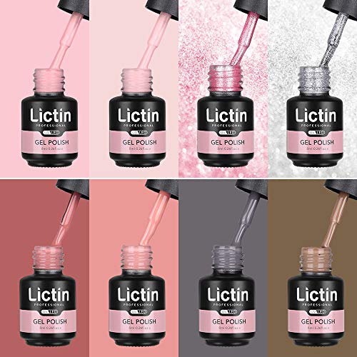 Lictin Esmalte de uñas-8 Colores Esmaltes Semipermanentes de Uñas, Set Esmalte de Uñas con Placas de Colores (Rosa)