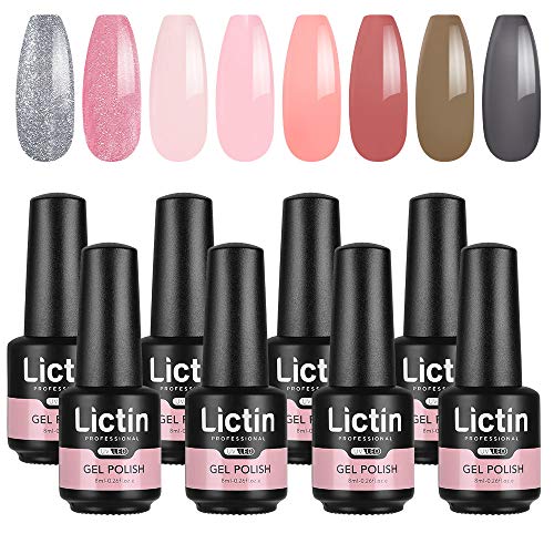 Lictin Esmalte de uñas-8 Colores Esmaltes Semipermanentes de Uñas, Set Esmalte de Uñas con Placas de Colores (Rosa)