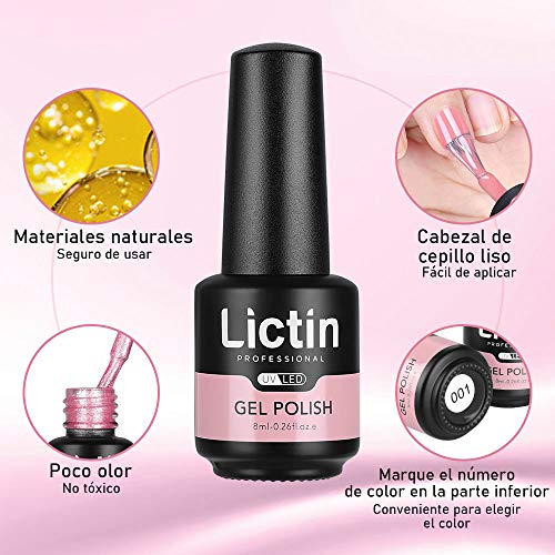 Lictin Esmalte de uñas-8 Colores Esmaltes Semipermanentes de Uñas, Set Esmalte de Uñas con Placas de Colores (Rosa)