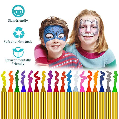 Lictin Pintura de Cara para Niños- 36 Colores Pintura Facial y 48 pcs Pegatinas, Kit Pintura Facial Seguro para Navidad Halloween Fiesta y Party, 12 Colores fluorescentes y 6 Colores Metálicos