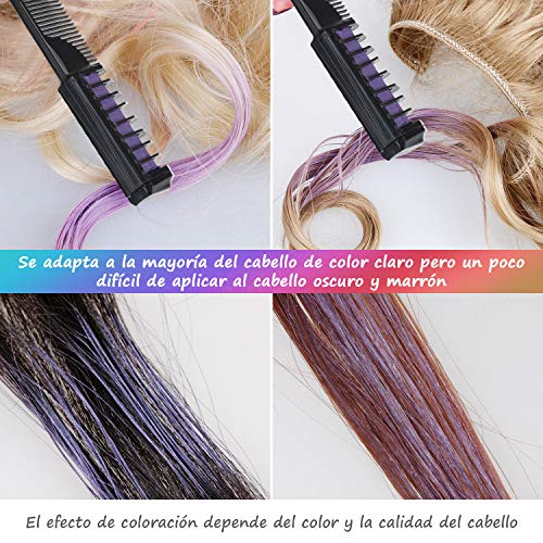 Lictin Tiza para Pelo- 8 Colores Temporal del Pelo con 2 Pares de Guantes Desechables y 2 Chales Desechables, Peine de Tiza de Pelo para Niñas para Halloween, Fiesta, Party, Navidad y Cosplay