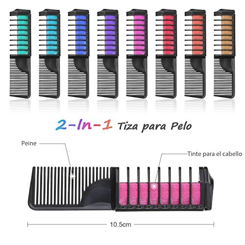 Lictin Tiza para Pelo- 8 Colores Temporal del Pelo con 2 Pares de Guantes Desechables y 2 Chales Desechables, Peine de Tiza de Pelo para Niñas para Halloween, Fiesta, Party, Navidad y Cosplay