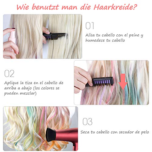 Lictin Tiza para Pelo- 8 Colores Temporal del Pelo con 2 Pares de Guantes Desechables y 2 Chales Desechables, Peine de Tiza de Pelo para Niñas para Halloween, Fiesta, Party, Navidad y Cosplay