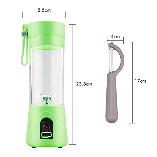 Licuadora Portátil, Eléctrico USB Juicer Batidora Mini Licuadora Taza de Jugo Máquina de Exprimidor de Botellas de Agua de 380 ml Con 4 Cuchillas, Smoothies, Batería Recargable de 1000 mAh (Green)