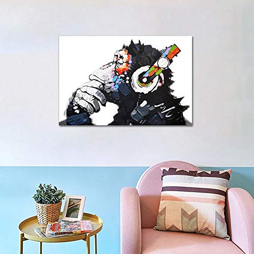 Lienzo Imprimir Gorila Escuchando Musica Animales Pintura Hogar Dormitorio Pared Decor Pintura Moderno Chorro De Tinta Arte Lindo Decoración Pintura,Noframe,80x100cm