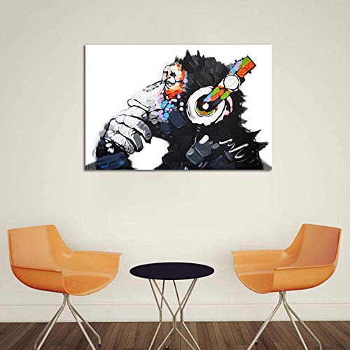 Lienzo Imprimir Gorila Escuchando Musica Animales Pintura Hogar Dormitorio Pared Decor Pintura Moderno Chorro De Tinta Arte Lindo Decoración Pintura,Noframe,80x100cm