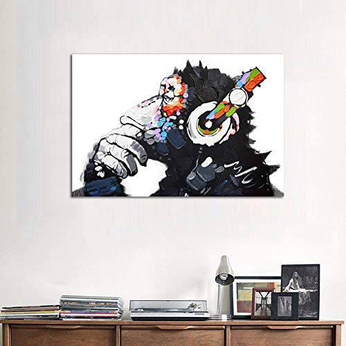 Lienzo Imprimir Gorila Escuchando Musica Animales Pintura Hogar Dormitorio Pared Decor Pintura Moderno Chorro De Tinta Arte Lindo Decoración Pintura,Noframe,80x100cm