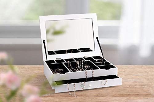 LIFA LIVING Joyero Organizador de cosméticos y bisutería, Caja organizadora de Maquillaje y Joyas, Paras de Ojos pintalabios, Anillos, Collares, Sombra, 40 x 30 x 10 cm, Color Blanco