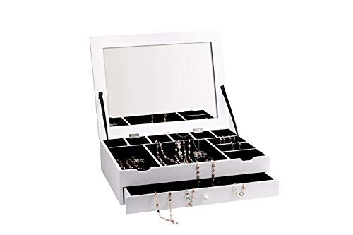 LIFA LIVING Joyero Organizador de cosméticos y bisutería, Caja organizadora de Maquillaje y Joyas, Paras de Ojos pintalabios, Anillos, Collares, Sombra, 40 x 30 x 10 cm, Color Blanco