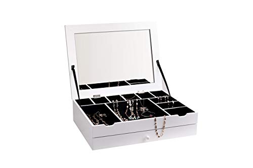 LIFA LIVING Joyero Organizador de cosméticos y bisutería, Caja organizadora de Maquillaje y Joyas, Paras de Ojos pintalabios, Anillos, Collares, Sombra, 40 x 30 x 10 cm, Color Blanco