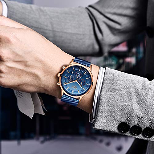 LIGE Relojes Hombre Moda Impermeable Acero Inoxidable Analógico Cuarzo Relojes Negocio Azul Fecha Automática Relojes