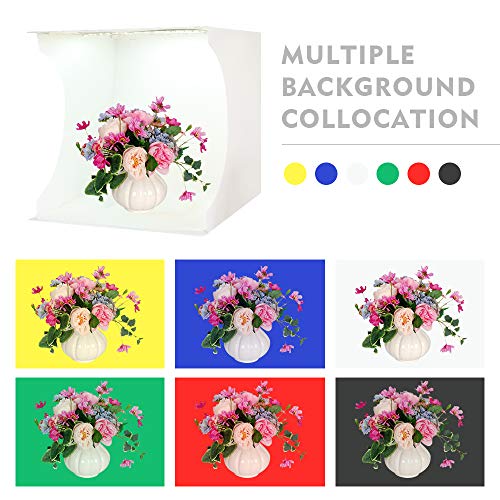 LightBox Photography Cámara de Producto portátil Tienda de Fotos Blanco Joyas Soft-Boxes Kits de Cabina de Estudio fotográfico Plegables Fondo de 6 Colores conmutable 3 Colores LED Cubo de 30cm