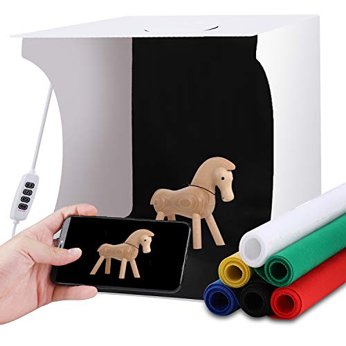 LightBox Photography Cámara de Producto portátil Tienda de Fotos Blanco Joyas Soft-Boxes Kits de Cabina de Estudio fotográfico Plegables Fondo de 6 Colores conmutable 3 Colores LED Cubo de 30cm