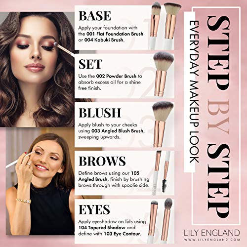 Lily England Juego de Brochas de Maquillaje en Oro Rosa con Estuche de Mármol. Las 12 Mejores Brochas de Maquillaje para Cara y Ojos