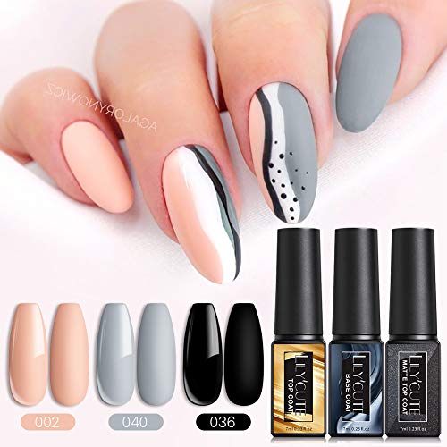 LILYCUTE Set de esmaltes de uñas en gel 21 piezas 7 ml colores de otoño invierno rojo violeta azul rosa gris esmalte de uñas en gel con base superior brillante y capa mate
