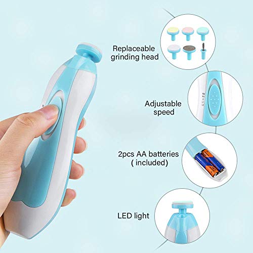 Lima de Uñas Bebe para Bebés - RIGHTWELL Cortadora de Uñas Eléctrica para Bebés 6 en 1 Set con Luz Frontal LED para Uñas y Dedos de Los Pies de Niño Recién Nacidos y Niño Pequeños