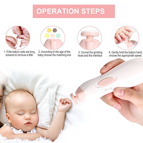 Lima de Uñas Bebe, WADEO Electrica Lima de Uñas Bebe dedo, kit de Cortaúñas Bebes/Set de Manicura y Pedicura para los Dedos y pies de Bebés y Adultos, Pulido y Recorte, 6 en 1 Manicura de Seguridad
