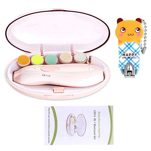 Lima de Uñas Bebe, WADEO Electrica Lima de Uñas Bebe dedo, kit de Cortaúñas Bebes/Set de Manicura y Pedicura para los Dedos y pies de Bebés y Adultos, Pulido y Recorte, 6 en 1 Manicura de Seguridad