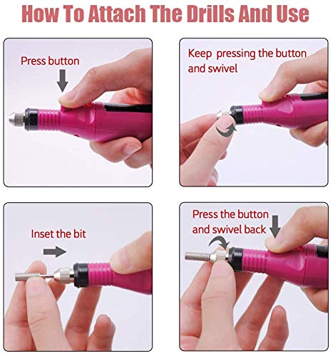 Lima Eléctrica para Uñas Profesionales con Set, torno para uñas electrico, Leobks Manicura y Pedicura Eléctrico con 6 Brocas USB Portátil Set de Manicura Forma de la pluma para Salón DIY Hogar