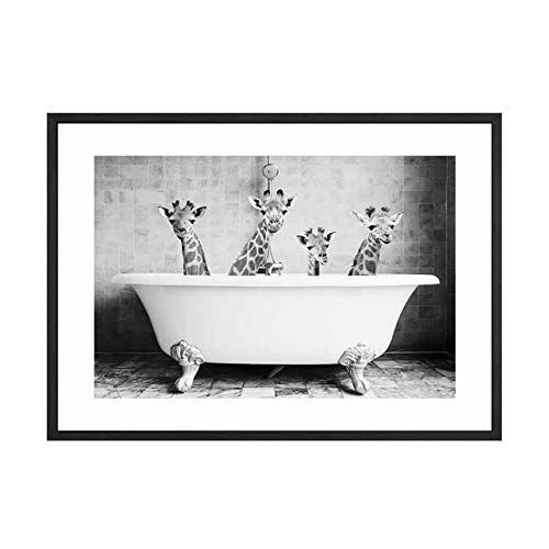 LiMengQi Cuadro nórdico niño Lienzo Decorativo Pintura jardín de Infantes Pintura de Pared Animal pequeño Cartel en la bañera Panda Jirafa Elefante león Cerdo Vaca (sin Marco)