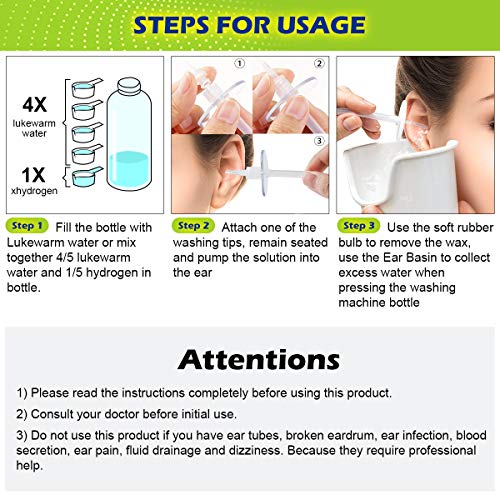 Limpiador de Oídos, Removedor de cera del oído, Kit de eliminación de cera de oído MEOWMEE Seguro Kit de lavado de bomba de limpieza de cerumen Sistema de jeringa de oreja para Adultos y Niños