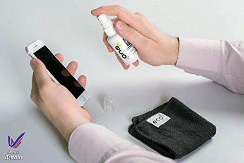 Limpiador de pantalla (250Ml) + Toalla de microfibra fina (40x40cm) - Producto natural - MADE IN UK, Producto verde, NO AMONIACO Y ALCOHOL, Limpia todos los polvos y las manchas, Lo mejor para Plasma LED / LCD / Plasma / portátil, iPhone, iPad, Computador