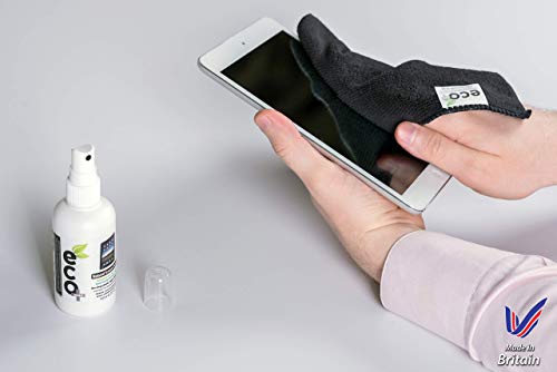 Limpiador de pantalla (250Ml) + Toalla de microfibra fina (40x40cm) - Producto natural - MADE IN UK, Producto verde, NO AMONIACO Y ALCOHOL, Limpia todos los polvos y las manchas, Lo mejor para Plasma LED / LCD / Plasma / portátil, iPhone, iPad, Computador