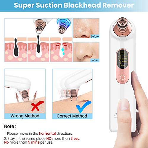 Limpiador de Poros, EIVOTOR Extractor de Puntos Negros 5Pcs Kit Blackhead Remover Regalo Eléctrico USB Recargable con Pantalla LED 4 Cabezales y 3 Velocidad potente para Espinillas y Acné