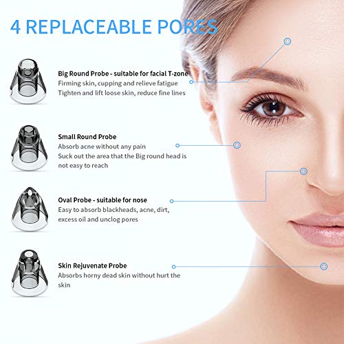 Limpiador de Poros, Xpreen Limpiador Facial Blackhead Remover Eliminador Puntos Negros Electrónico Recargable con Pantalla LED 4 Cabezales y 3 Modos para Espinillas y Acné (Negro 01)