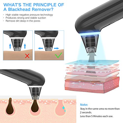 Limpiador de Poros, Xpreen Limpiador Facial Blackhead Remover Eliminador Puntos Negros Electrónico Recargable con Pantalla LED 4 Cabezales y 3 Modos para Espinillas y Acné (Negro 01)