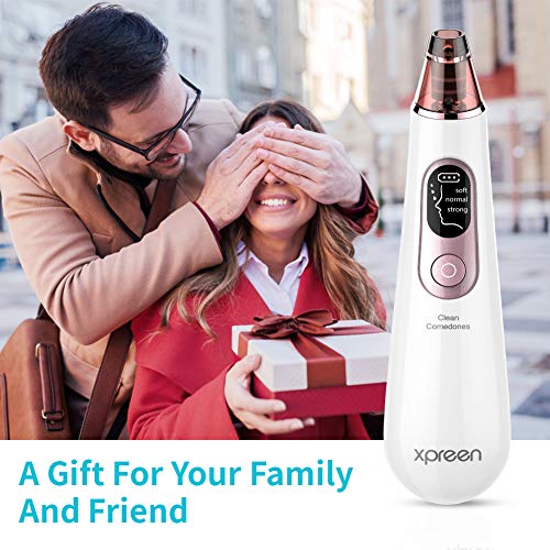 Limpiador de Poros, Xpreen Limpiador Facial Eliminador Puntos Negros Extractor de Puntos Negros Blackhead Remover Electrónico Recargable con Pantalla LED, 4 Cabezales y 3 Modos para Espinillas y Acné