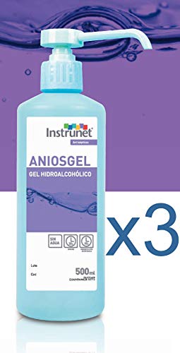 Limpiador desinfectante de manos Hidroalcohólico en Gel Aniosgel 500ml, Pack 3 unidades. Para la limpieza y desinfección de manos por fricción sin necesidad de agua.