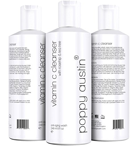 Limpiador Facial con 15% Vitamina C – GIGANTE 240ml – Vegano, Cruelty-Free, Orgánico - Mejor Cara la Ropa para Acné, Grasas, Sensible & Piel Seca – con Escaramujo, Teebaumöl & Aloe Vera