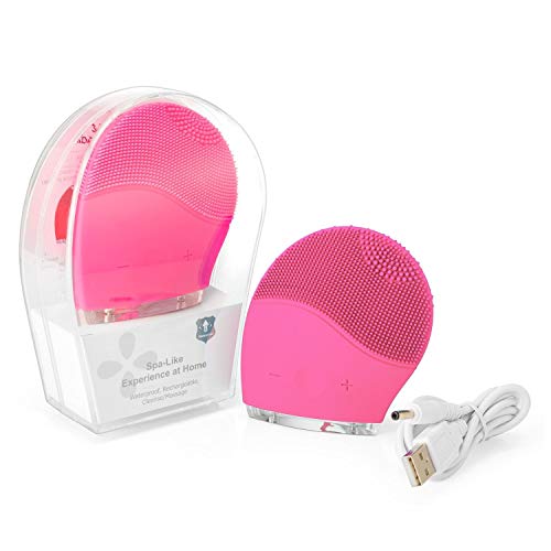 Limpiador facial sónico, cepillo facial de silicona para limpieza y masaje, antienvejecimiento y reductor del acné. (Rosado)