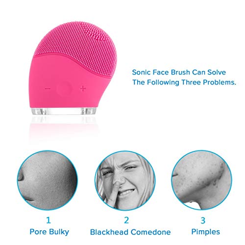 Limpiador facial sónico, cepillo facial de silicona para limpieza y masaje, antienvejecimiento y reductor del acné. (Rosado)