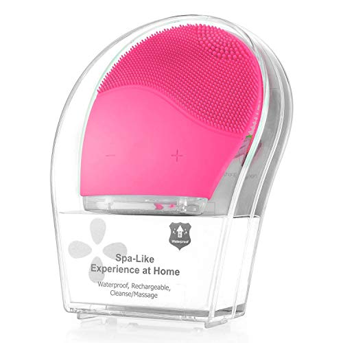 Limpiador facial sónico, cepillo facial de silicona para limpieza y masaje, antienvejecimiento y reductor del acné. (Rosado)