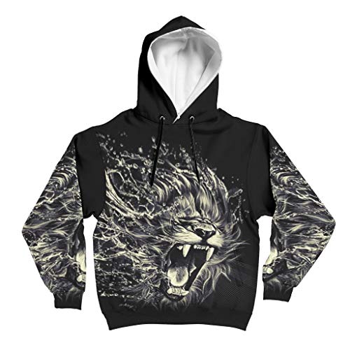Lind88 Mens Hoody Hombres Mujeres Tigre León Animal Print Casual - No-Zipper Running Otoño Tops blanco 4xl