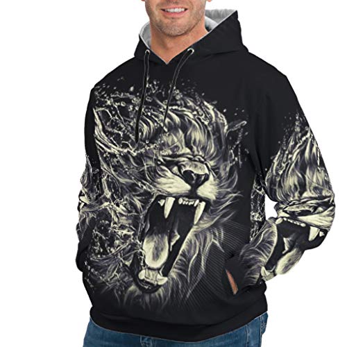 Lind88 Mens Hoody Hombres Mujeres Tigre León Animal Print Casual - No-Zipper Running Otoño Tops blanco 4xl