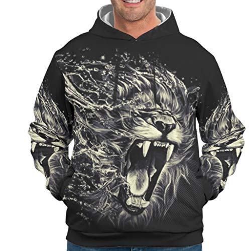 Lind88 Mens Hoody Hombres Mujeres Tigre León Animal Print Casual - No-Zipper Running Otoño Tops blanco 4xl